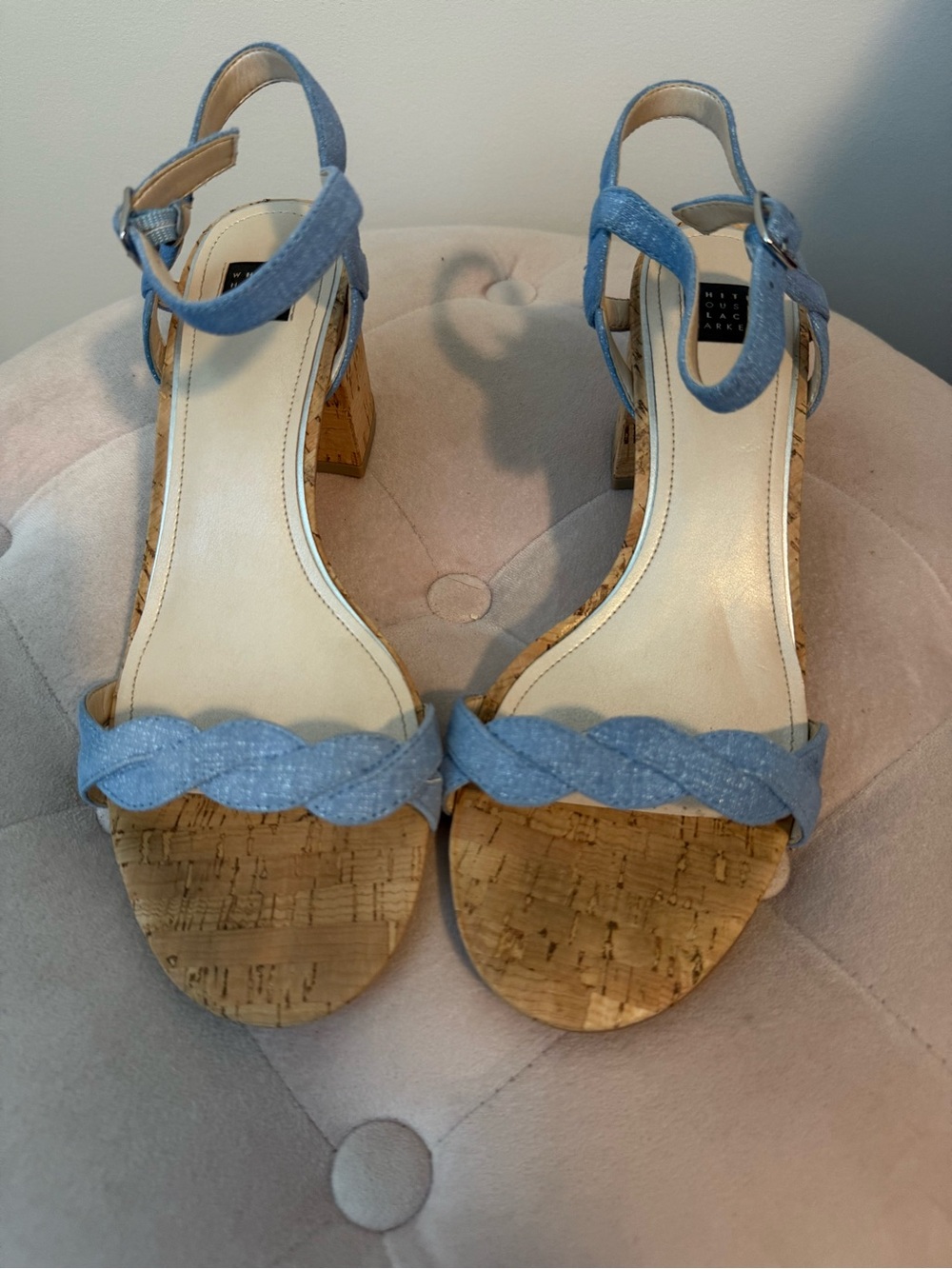 White House Black Market Light Blue Cork Wedge Sandals